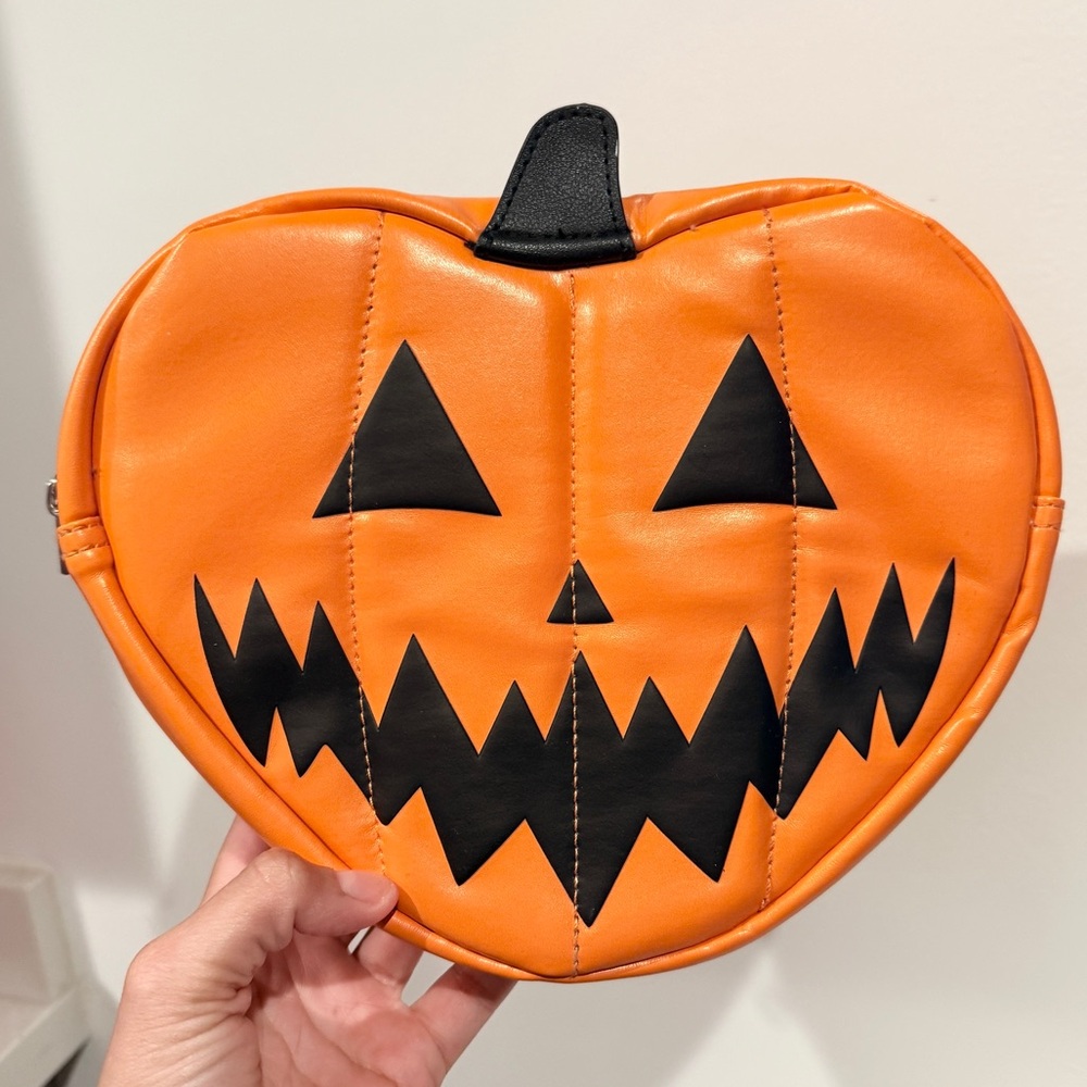 Orange Pumpkin heart travel makeup Bag